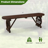 Giantex 2-Person Wooden Outdoor Bench with Wagon Wheel Legs, Slatted Seat, Rustic Country Design - Photo 8