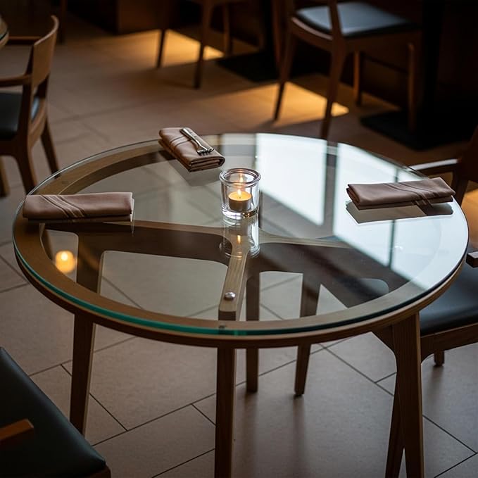 48 inch Round 1/4" Thick Pencil Polished Edge Glass Table Top with 6 Bumpers - Tempered - Photo 2