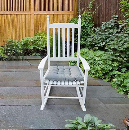 Wood Rocking Chair with High Back and Armrest for Indoor Outdoor Use, Wooden Frame Patio Porch Rocking Chair with Rocker, Front Porch Chairs for Deck Garden Lawn Balcony Backyard, White