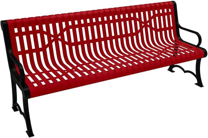 COATEDOUTDOORFURNITURE Coated Outdoor Furniture Heavy-Duty Outdoor Bench Thermoplastic Coated, Slated Steel, Commercial-Grade Garden Bench, Made in America (Portable with Back, 6 Ft, Textured Red)