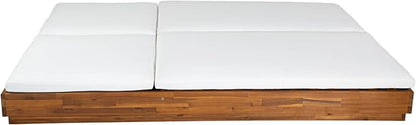 Christopher Knight Home Toridan Double Chaise Lounge Outdoor with Cushion, Acacia Wood Patio Chaise Lounge Set of 2, Adjustable Backrest Poolside Sun Lounger, Wood Sunbathing Chair, Teak+White