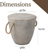 COSIEST Outdoor Shaped Side Table with Concrete Top & Hemp Rope Handles, 17'' Patio Accent Table for Garden - Photo 3