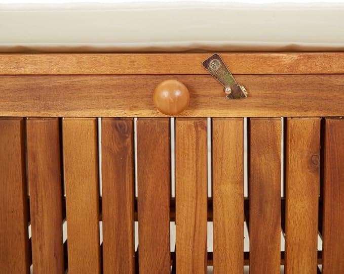 Patio Storage Bench with Cushion 35.8" Solid Wood Acacia Garden Bench Deck Bench Outdoor Bench Porch Bench for patios, Gardens, Decks