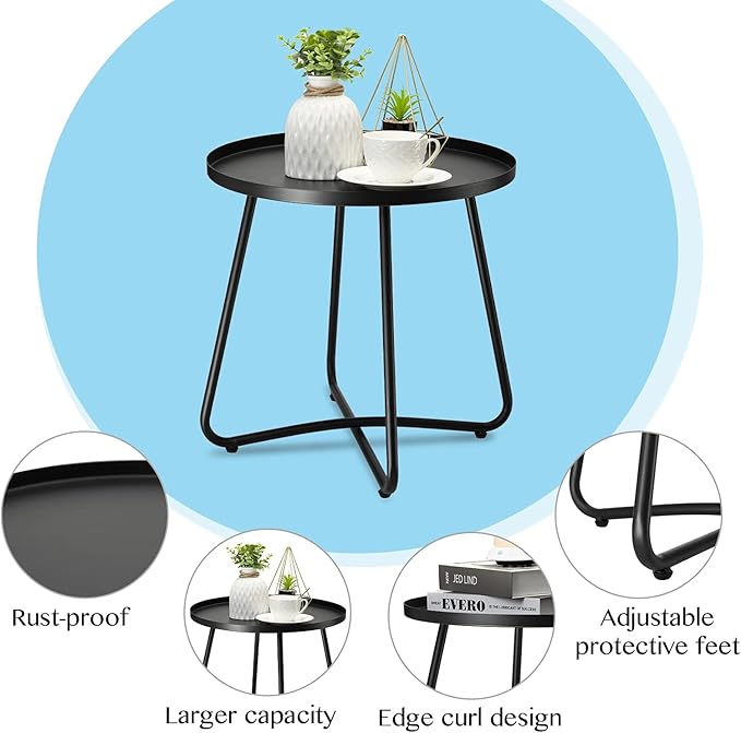 danpinera Outdoor Side Tables, Weather Resistant Steel Patio Side Table - Photo 5