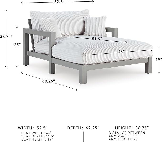Signature Design by Ashley Moonlight View Contemporary Nuvella Weather Resistant Fabric Outdoor Chaise Lounge with Zippered Removable Cushions and Throw Pillows, Light Gray & Beige