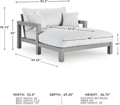 Signature Design by Ashley Moonlight View Contemporary Nuvella Weather Resistant Fabric Outdoor Chaise Lounge with Zippered Removable Cushions and Throw Pillows, Light Gray & Beige