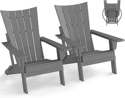 GREENVINES Folding-Adirondack-Chairs-Set-of-2 | HDPE Plastic | Arch Series | Fire Pit Chair | All Weather | for Outdoor Patio Deck Backyard Poolside | Grey