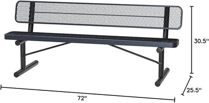 COATEDOUTDOORFURNITURE Coated Outdoor Furniture Heavy-Duty Portable Outdoor Bench Thermoplastic Coated, Expanded Metal, Commercial-Grade Seating, Made in America (Portable with Back, 6 Ft, Dark Blue)