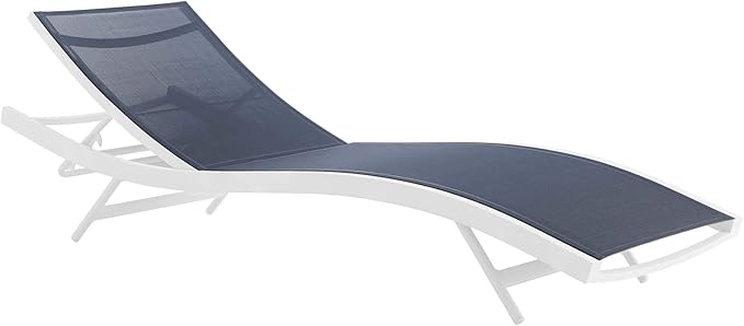 Modway Glimpse Aluminum Mesh Outdoor Patio Poolside Deck Chaise Lounge Chair in White Navy