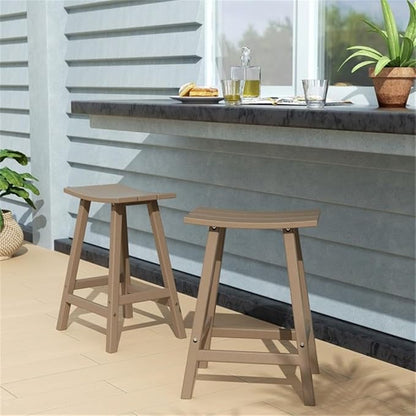 Costaelm All-Weather Bar Stools Set of 2, 24" Height Outdoor Bar Stools, Adirondack Poly Patio Bar Stool for Patio, Deck, Kitchen Counter and Garden, Weathered Wood