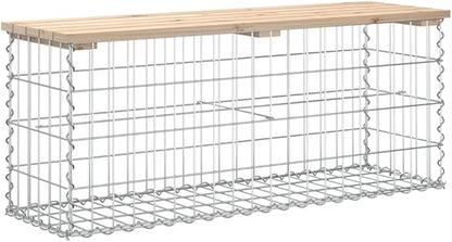 Garden Bench Natural Wood Silver Solid Pine Wood Galvanized Steel Gabion Design Outdoor Seating for Balcony Patio Rustic Modern Comfortable Two Person