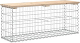 Garden Bench Natural Wood Silver Solid Pine Wood Galvanized Steel Gabion Design Outdoor Seating for Balcony Patio - Photo 6