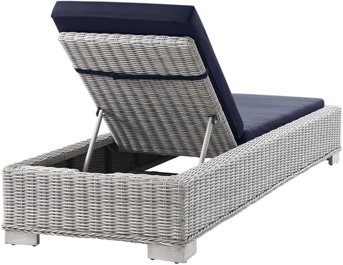 Conway Outdoor Patio Wicker Rattan Chaise Lounge in Light Gray Navy - Photo 6