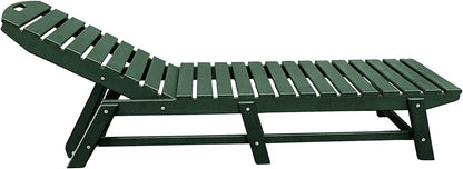 Phat Tommy Outdoor Pool Chaise Lounge, Heavy-Duty Beach Lounger - Folding, HDPE, Recycled Poly Furniture - Reclining Lounge Chair for Patio, Deck, Beach, Cabana, or Poolside, Green