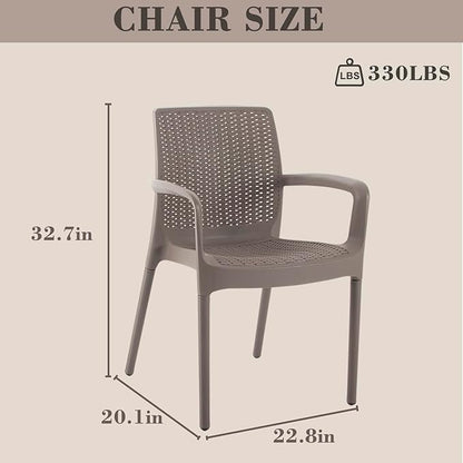 DIMAR GARDEN 5 Piece Patio Dinning Chairs Set, 31.5" Square Table with Umbrella Hole, Resin Dining Chairs with High Back and Armrest, Flax Gray