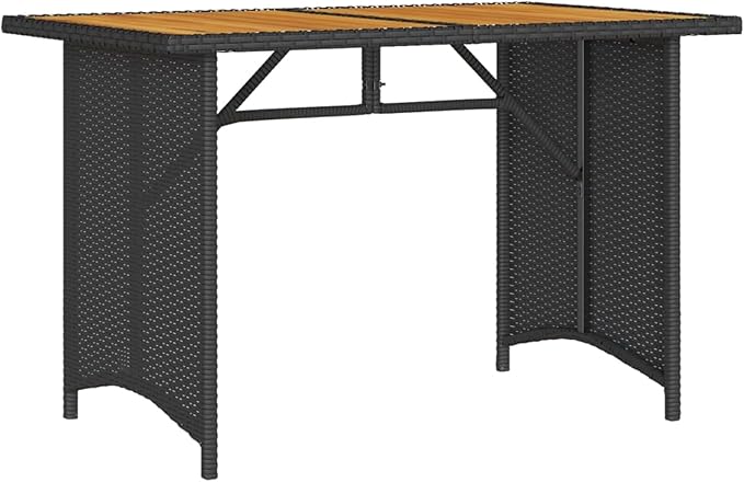 Garden Table, Durable Weather-Resistant PE Rattan Frame Solid Acacia Wood Tabletop, Stable Powder-Coated Steel Frame, for Outdoor Dining Balcony Patio