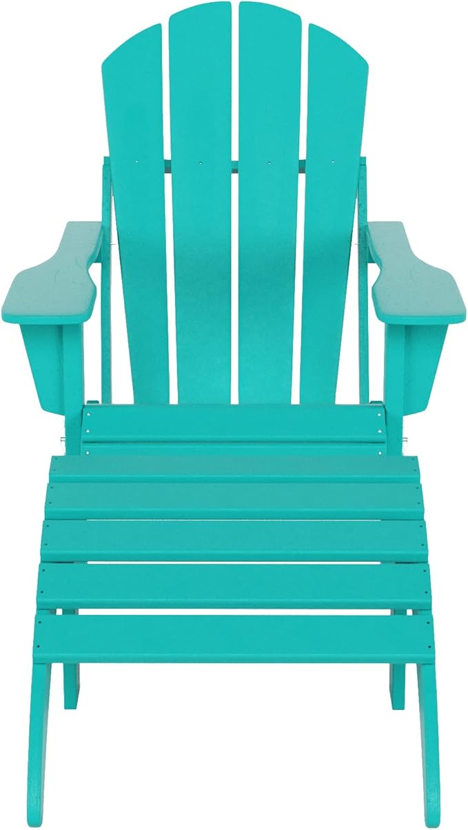 WO Home Furniture Adirondack Chair Outdoor Ottoman Set of 2 PCS Classic Patio Furniture (Turquoise)