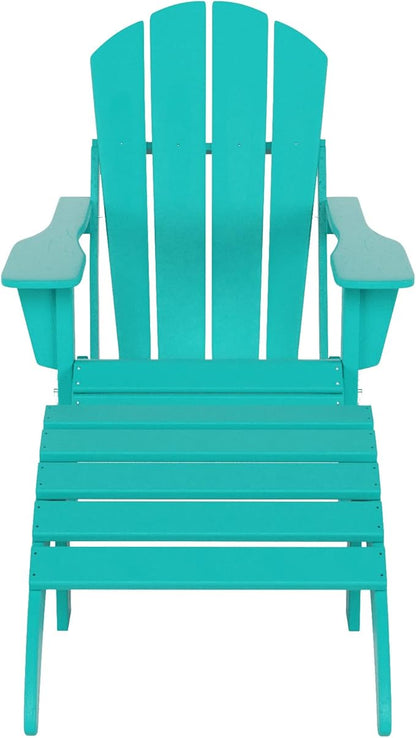 WO Home Furniture Adirondack Chair Outdoor Ottoman Set of 2 PCS Classic Patio Furniture (Turquoise)