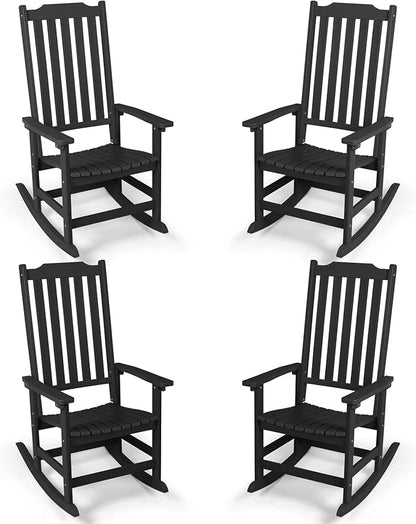 Outdoor Rocking Chairs Set of 4, Oversized All Weather High Back Porch Rocker, Patio Rockers for Outside