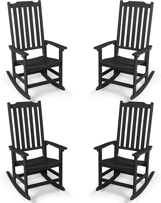Outdoor Rocking Chairs Set of 4, Oversized All Weather High Back Porch Rocker, Patio Rockers for Outside