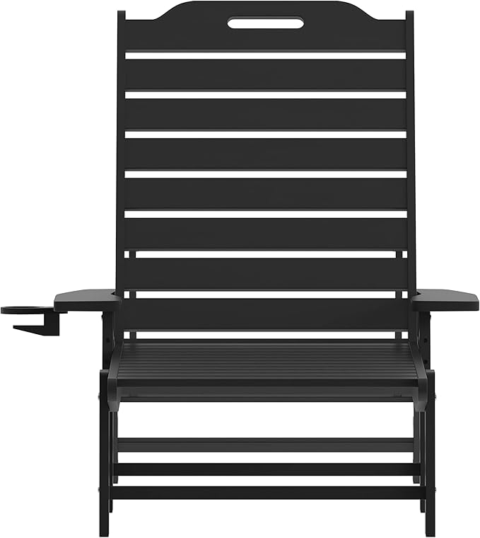 Flash Furniture Monterey Adjustable Adirondack Lounger with Cup Holder- All-Weather Indoor/Outdoor HDPE Lounge Chair, Black