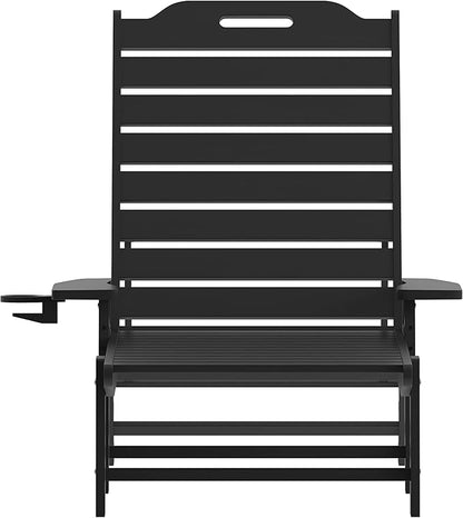 Flash Furniture Monterey Adjustable Adirondack Lounger with Cup Holder- All-Weather Indoor/Outdoor HDPE Lounge Chair, Black