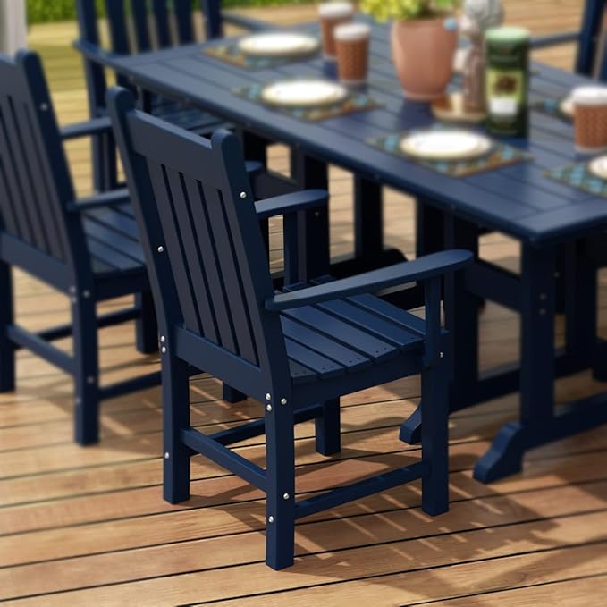 WestinTrends Malibu Classic Outdoor Dining Chairs with Arms, All Weather Poly Lumber Adirondack Patio Chairs Restaurant Bistro Chairs Support 350 LBS, Arched Backrest and Curved Seat, Navy Blue