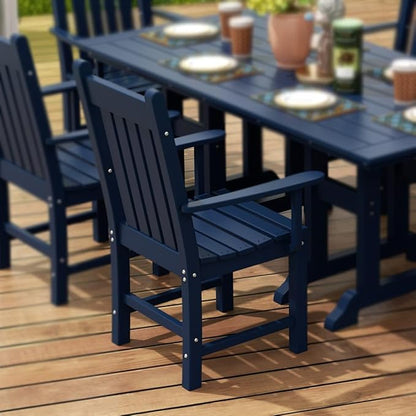WestinTrends Malibu Classic Outdoor Dining Chairs with Arms, All Weather Poly Lumber Adirondack Patio Chairs Restaurant Bistro Chairs Support 350 LBS, Arched Backrest and Curved Seat, Navy Blue