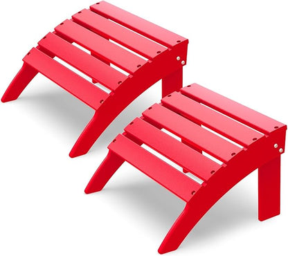 IVY&LANE Outdoor Adirondack Ottoman | Folding | Set of 2 | HDPE | Red | All Weather | Waterproof Patio Footrest for Adirondack Chair | Poly Lumber Foot Rest for Deck Backyard