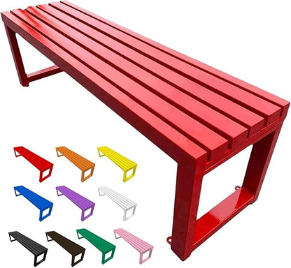 3.3 3.9 4.9 5.9ft Outside Garden Bench, 2 Person Outdoor Metal Patio Backless Bench, Weatherproof Porch Furniture Bench Heavy Duty 880lbs Benches for Park Yard Lawn Front Entrance(Red,3.93ft)