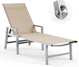 Patio Chaise Lounge Chair Outdoor with Wheels&Armrests, Aluminum Pool Lounge Chairs 5-Position Adjustable Recliner - Photo 1