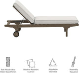 Modway Saratoga Teak Outdoor Chaise Lounge Chair in Weathered Gray White – Adjustable Wood Pool Lounge Chair with - Photo 2