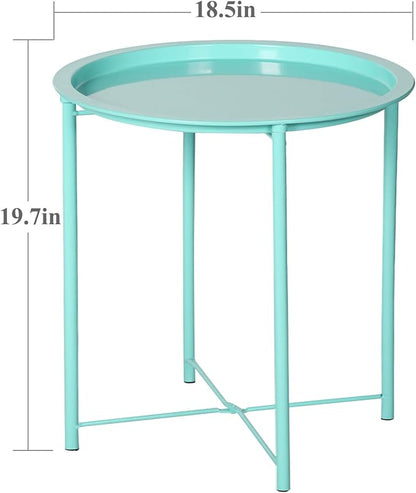 VECELO Side/End Table, Folding Round Metal Anti-Rust and Waterproof Outdoor or Indoor Tray for Living Room Bedroom Balcony and Office, 1 PCS, Green