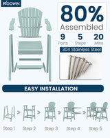 FOOWIN Tall Adirondack Chair Set of 2, All Weather HDPE Bar Height Adirondack Chair with Double Connecting Trays - Photo 8