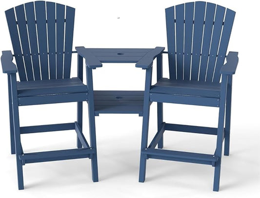 Tall Adirondack Chairs Set of 2, Heavy-Duty Patio Bar Chairs for Deck & Poolside (Dark Blue, 2-PC Bar Chair Set)