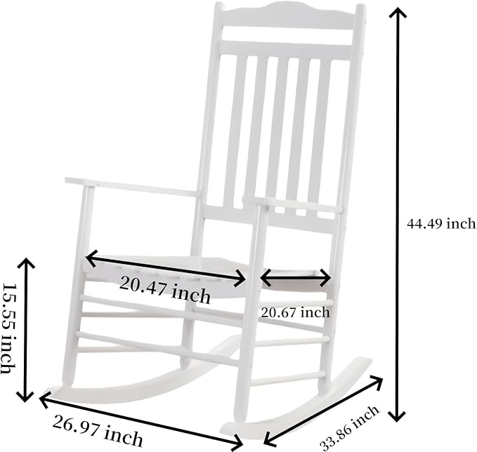 Wooden Adults Porch Rocking Chairs Outside Rocker for Outdoor and Indoor Patio Garden Lounge Living Room Indoor White