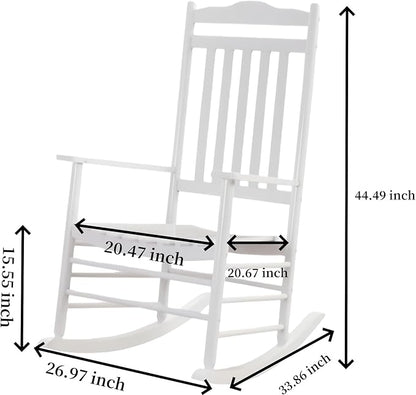 Wooden Adults Porch Rocking Chairs Outside Rocker for Outdoor and Indoor Patio Garden Lounge Living Room Indoor White