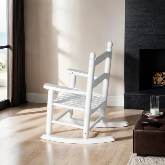 Child Rocking Chair Kids Wooden Rocker Small Baby Toddler Ages 3-6 White Comfy Furniture Outdoor Indoor Reading Room Bedroom Livingroom