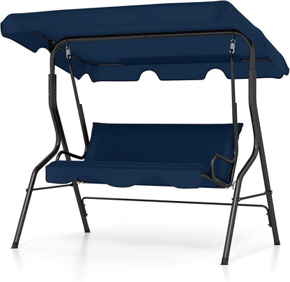 Tangkula 3 Person Porch Swing, Patio with Removable Cushion & Powder-Coated Steel Frame, Outdoor Swing with Canopy for Porch, Backyard, Garden, Balcony(Navy)