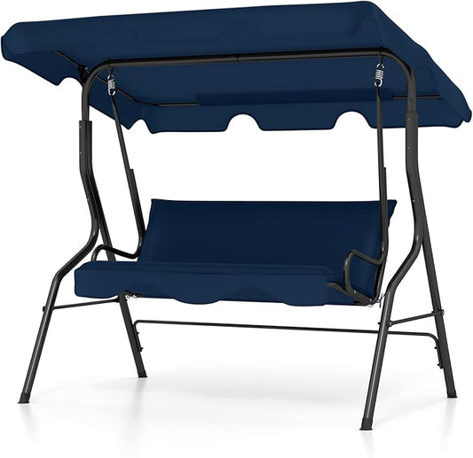 Tangkula 3 Person Porch Swing, Patio with Removable Cushion & Powder-Coated Steel Frame, Outdoor Swing with Canopy for Porch, Backyard, Garden, Balcony(Navy)