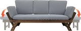 Merax Patio Sofa, Outdoor Adjustable Wooden Daybed, Chaise Lounge with Cushions, Gray - Photo 5