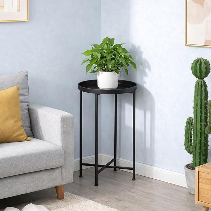 HollyHOME Small Round Metal Waterproof End Table, Accent Indoor&Outdoor Coffee Side Table - Photo 7
