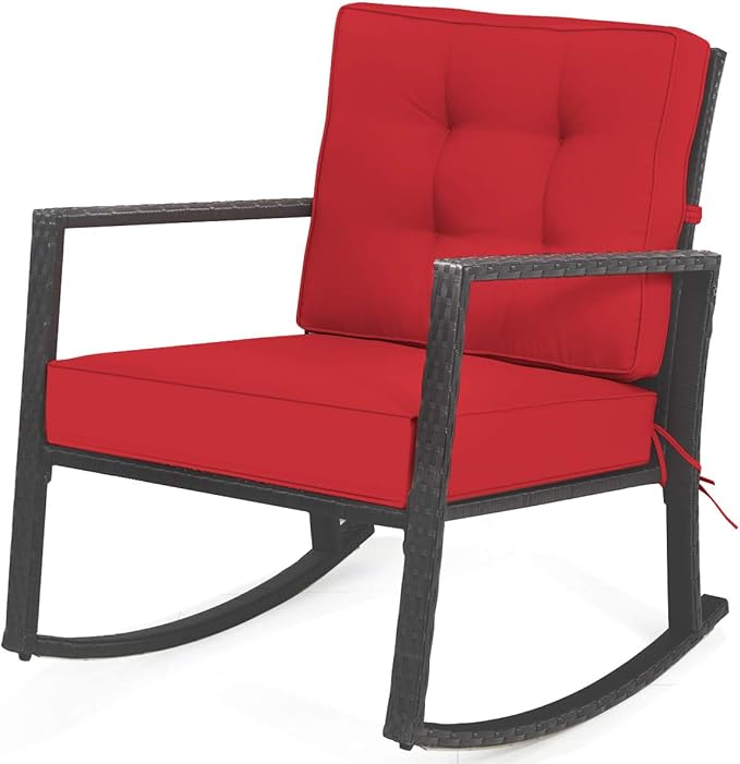 HAPPYGRILL Wicker Rocking Chair, Outdoor Patio Glider Chair with Heavy-Duty Frame, Thick Cushion, Rattan Rocking Chair for Backyard Garden Porch