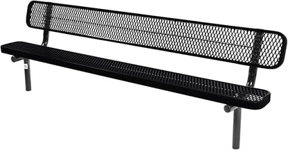 COATEDOUTDOORFURNITURE Coated Outdoor Furniture Heavy-Duty Outdoor Bench Thermoplastic Coated, Expanded Metal, Commercial-Grade Seating, Made in America (Inground with Back, 8 Ft, Black)