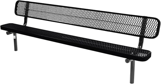 COATEDOUTDOORFURNITURE Coated Outdoor Furniture Heavy-Duty Outdoor Bench Thermoplastic Coated, Expanded Metal, Commercial-Grade Seating, Made in America (Inground with Back, 8 Ft, Black)