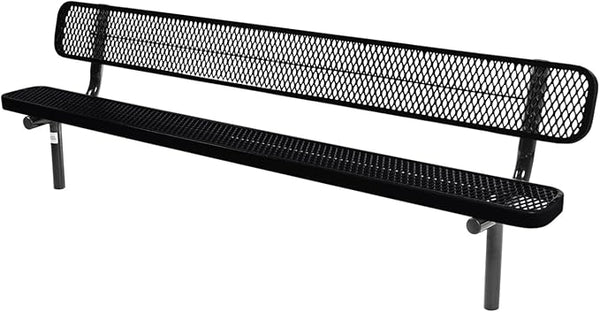 COATEDOUTDOORFURNITURE Coated Outdoor Furniture Heavy-Duty Outdoor Bench Thermoplastic Coated, Expanded Metal, Commercial-Grade Seating, Made in America (Inground with Back, 8 Ft, Black)