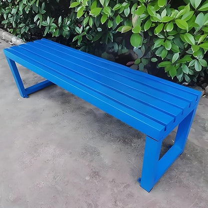 Outdoor Garden Bench 2-Person Metal Benches Patio Bench Weatherproof Park Seat Backless Chair Front Porch Seat Slatted Chair 3.3ft 3.9ft 4.9ft 5.9ft(Blue,3.3ft)