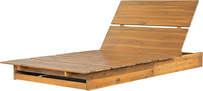 Christopher Knight Home Bard Patio Chaise Lounge Chair Outdoor, Acacia Wood Poolside Sun Lounger with Slatted Design - Photo 9