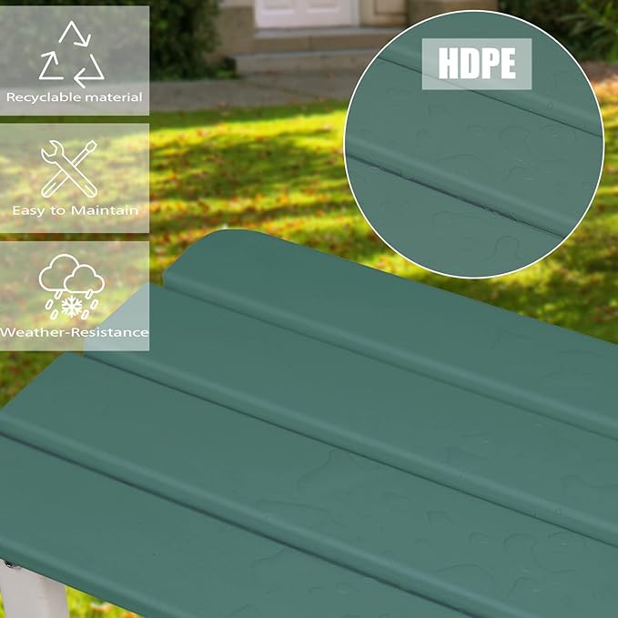 Aoodor 19'' Adirondack Side Table, Rectangular HDPE End Table, Weather Resistant and Easy Maintenance, Green