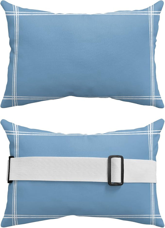 T&H XHome Outdoor Pillow for Chaise Lounge Chair, Solid Color Dusty Blue Waterproof Headrest Pillow Lumbar Pillows with Insert & Adjustable Elastic Strap for Beach, Poolside, Patio, Office (2 Pack)